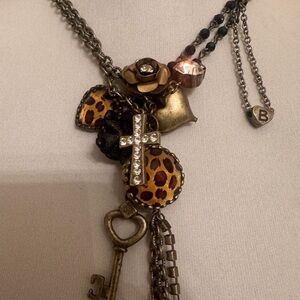 Betsey Johnson Leopard Heart and Cross Necklace - Gold and Black